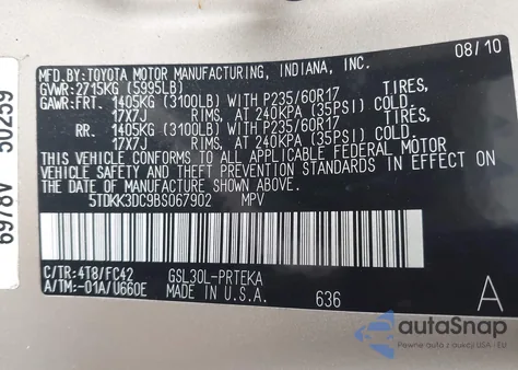 2011 Toyota Sienna Le from USA, damaged, VIN 5TDKK3DC9BS067902